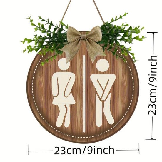 Wooden Toilet Sign Artificial Green Leaves Wall Decor Bathroom Sign Gender Tags Rustic Bathroom Sign with Lanyard for Home Cafe Restaurant Bar