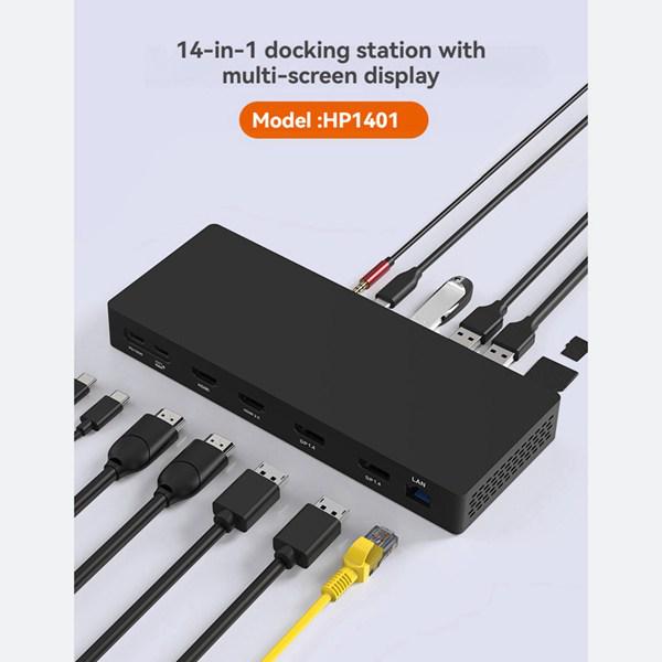 Black Aluminum Alloy Type-C Expansion Dock with DP & HDMI for Five-Screen Independent Display Conversion - 1 Unit