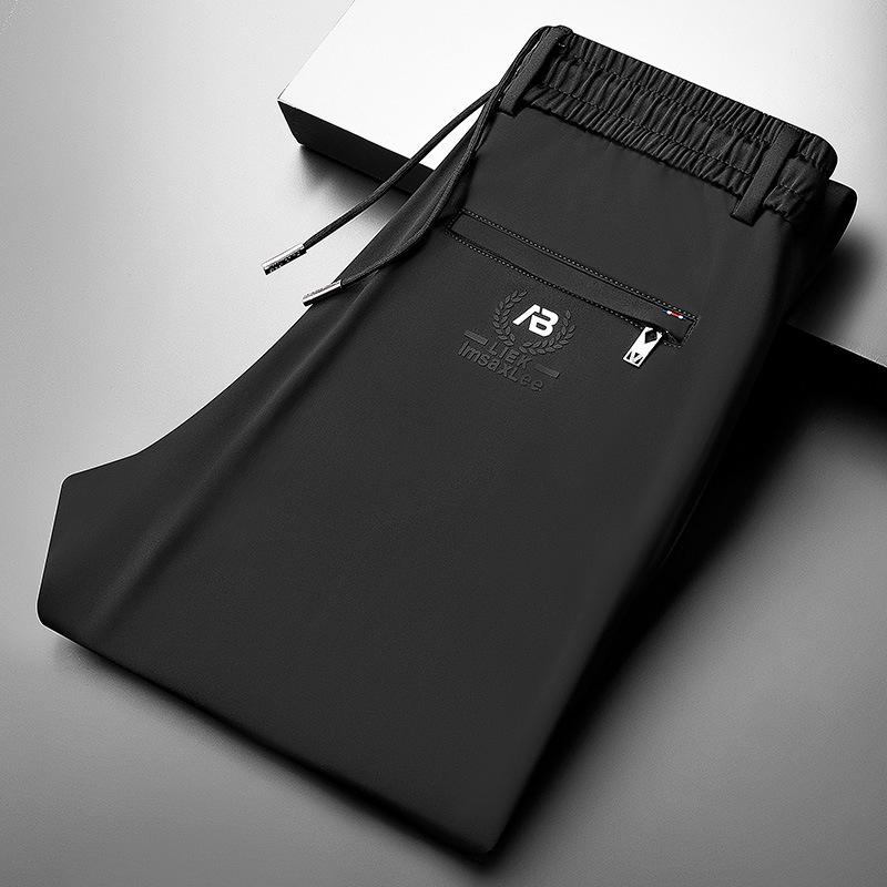 Men's Autumn/Winter Straight-Leg Stretch Pants - Thick, Elastic Waist, Loose-Fit Sports Trousers with Print