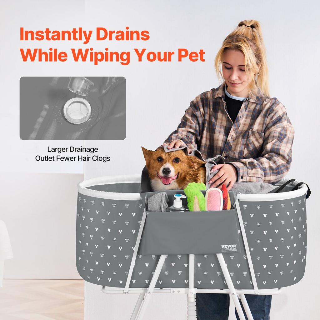 Foldable Dog Bathtub Elevated Grey Shower Station for Small & Medium Pets