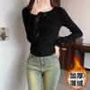 Pure cotton long-sleeved bottoming shirt for women's autumn and winter new curved hem irregular T-shirt with velvet top inside