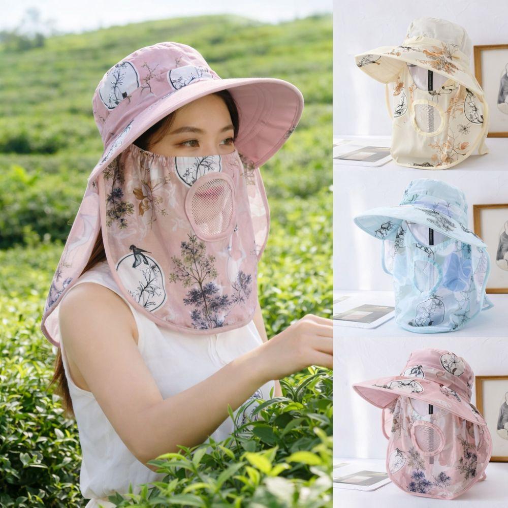 Breathable Face Mask Sun Hat Wide Brim Fisherman's Hat Fashion Tea Picking Work Hat Summer Outdoor