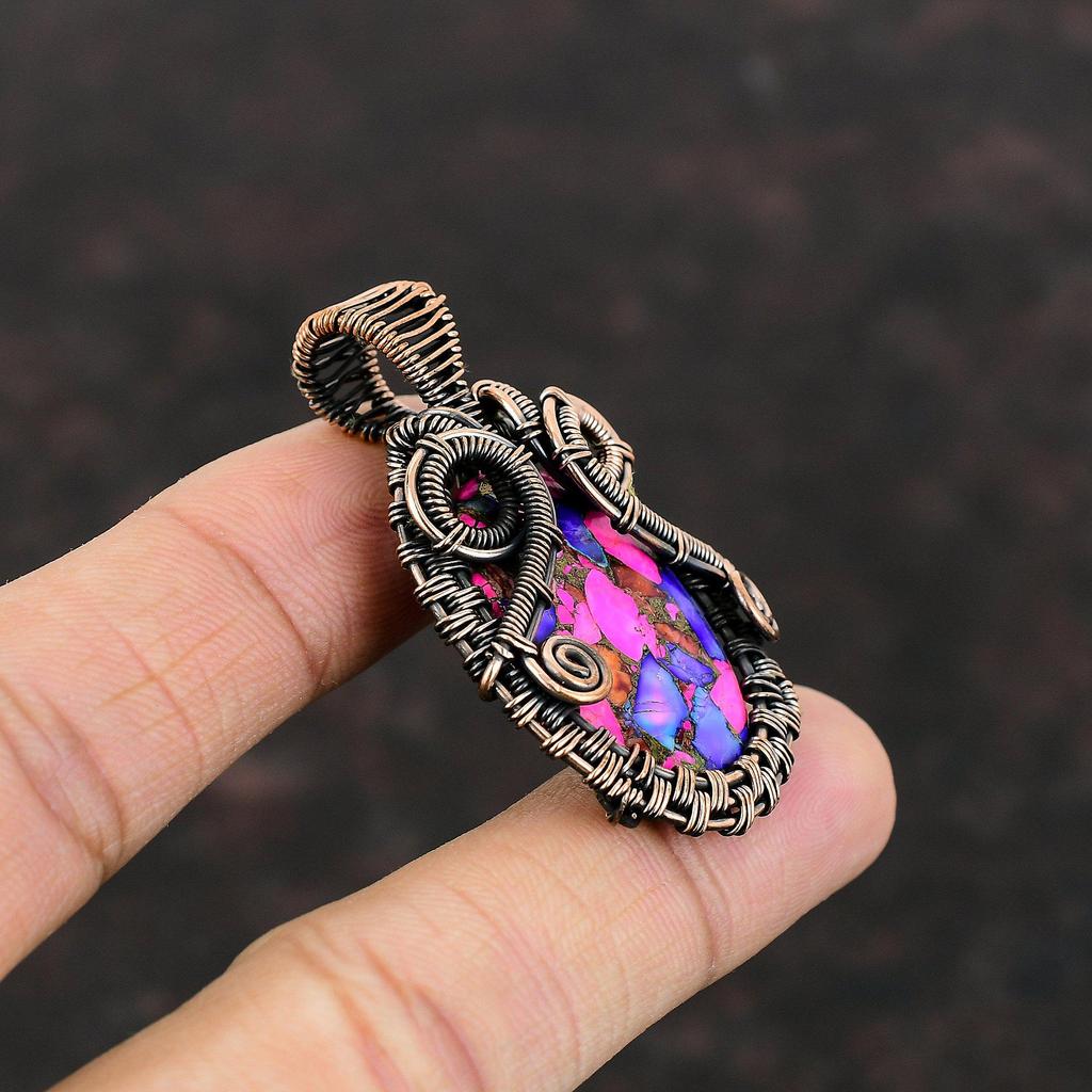 Натуральный Kingman Розовый Георгин Бирюзовый Кулон Медная Проволока Кулон Ручной Работы Медные Ювелирные Изделия Свадебный Подарок Ювелирные Изделия Из Настоящих Драгоценных Камней