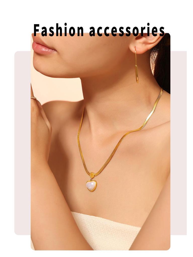 Ожерелье с подвеской в виде геометрического сердца с имитацией жемчуга, титановая сталь с покрытием из 18-каратного золота - элегантные украшения для женщин