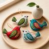 Handmade Felt Bird Ornament, Vintage Embroidery Bird Hanging Decoration, Handcrafted Colorful Bird Christmas Tree Ornament