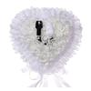 Wedding Ring Bearer Pillow Heart Shape Ring Cushion Holder with White Flower Lace Crystal Pearl Wedding Ring Box