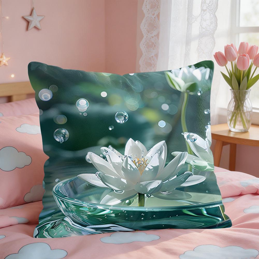 Luxury Lotus Flower Cushion Cover Square Short Plush Pillow Case Living Room Sofa Home Decor Funda X