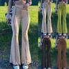 Women Fashion High Waist Flared Pants Casual Solid Color Trousers
