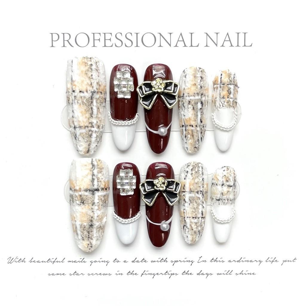 HANDMADE Long Water Drops Shape Artificial Nail Gentle Luxurious Hollow French High-end Light Blue Fine Sparkling Gemstones Phototherapy Nail