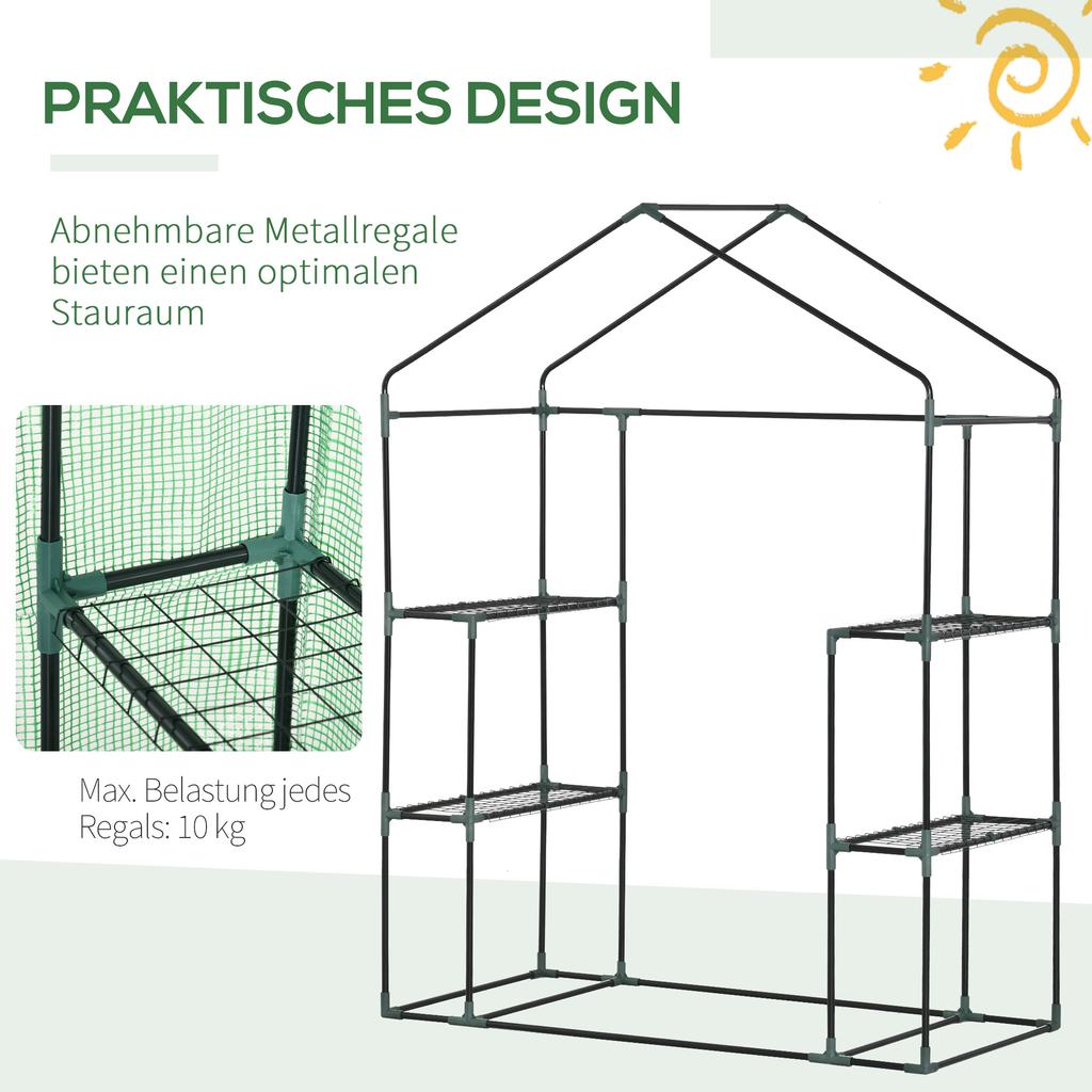 Walk In Greenhouse with Shelves, Portable Gardening Plant Grow House for Outdoor with 2 Tier Shelf, Roll-Up Zippered Door, PE Cover, 141 x 72 x 191cm