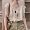 Hollowed-out Crocheted Waistcoat Vest for Women Design-sense Sleeveless Top V-neck Pullover Cover Shirt Outerwear In Summer