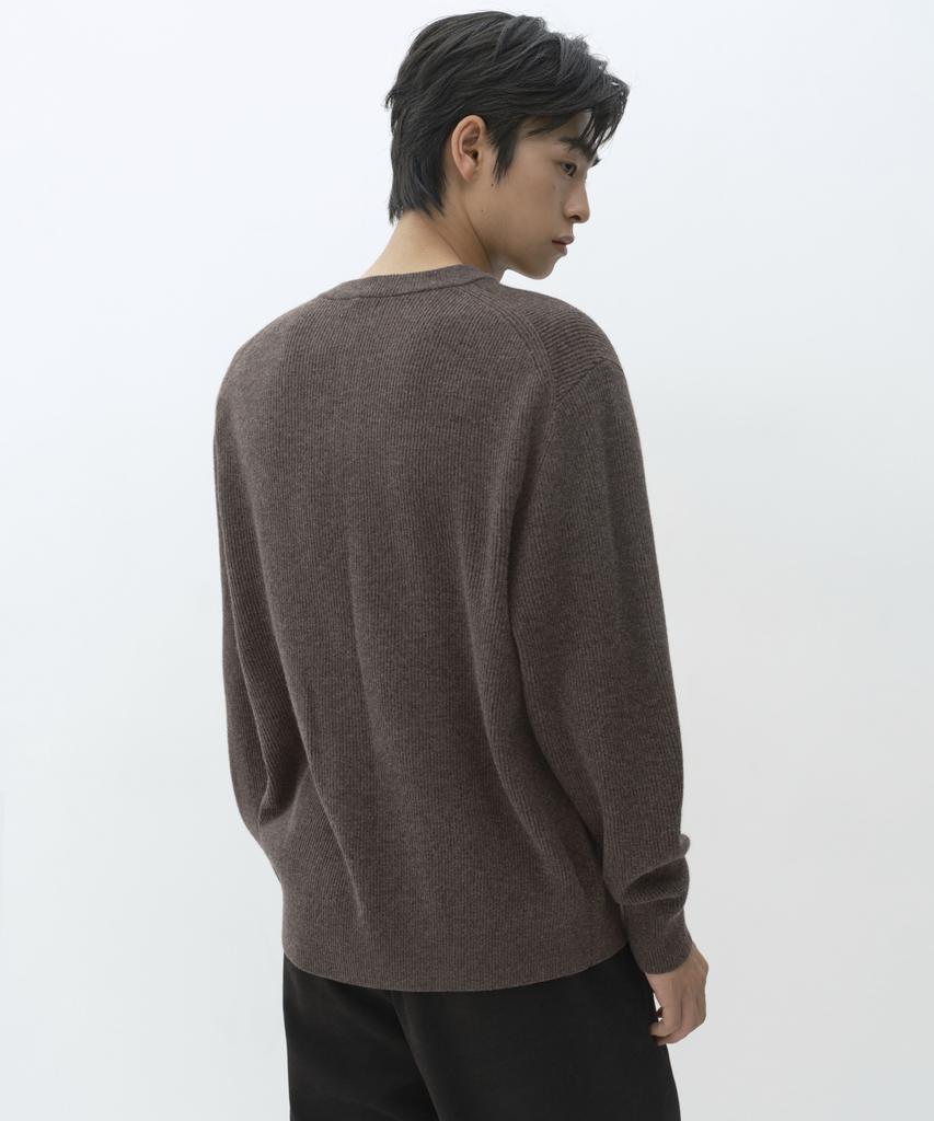 MUSINSA STANDARD [Victoria Wool] Minimal Ribbed Henley Neck Knit [Brown]