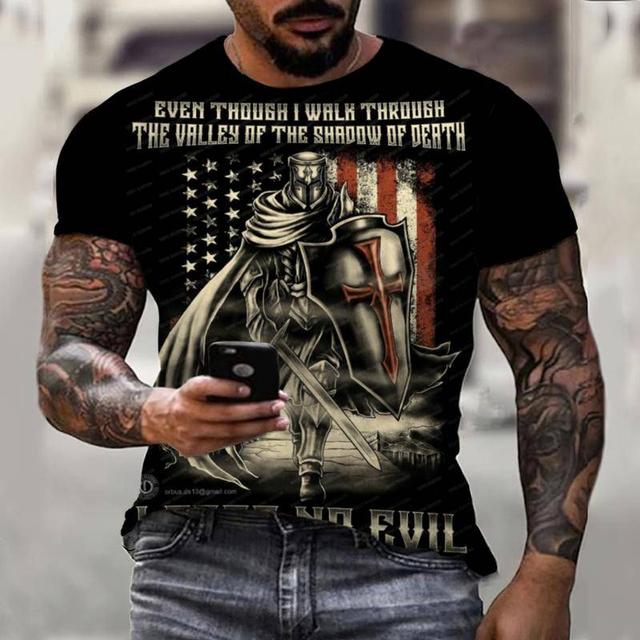Флаг Воин Паладин Летняя модная мужская футболка Повседневная мужская уличная футболка с 3D принтом с коротким рукавом