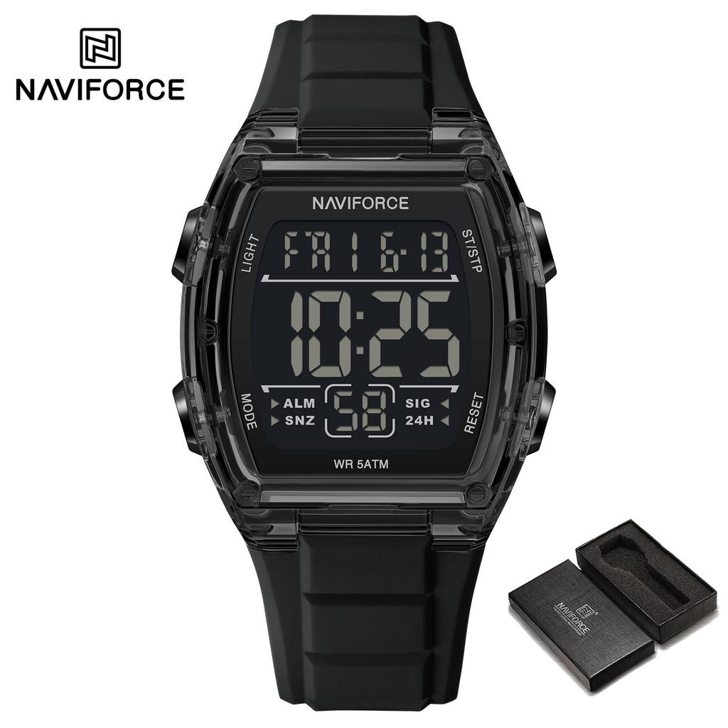 Naviforce Original Outdoor Men Boys LCD Digital Watch Calendar Chronograph Waterproof Night Pattern Silicone Strap Casual Fashion Watch NF6106
