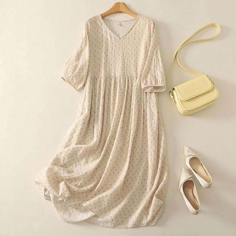 Настоящая весна и лето новая хлопковая и льняная литературная и ретро свободная V-образный вырез японское и корейское дорожное платье женская одежда