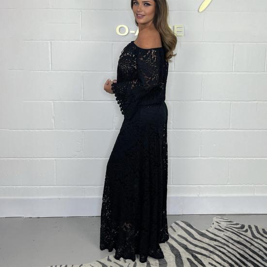 2 шт./компл. Женский комплект топ и брюки с ажурной отделкой, с открытыми плечами, свободный, длинный