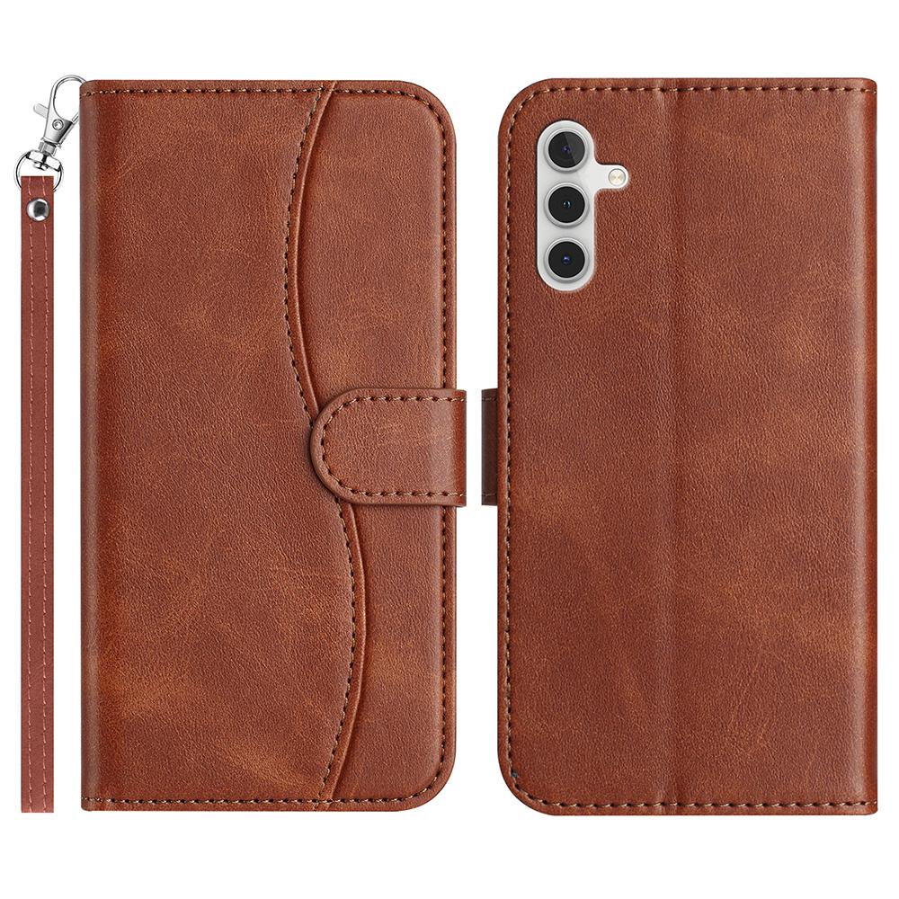 For Samsung Galaxy A25 5G (Global) (161.0 X 76.5 X 8.3mm) Stand Case with Strap PU Leather Wallet Phone Cover S Shape Stitching Design