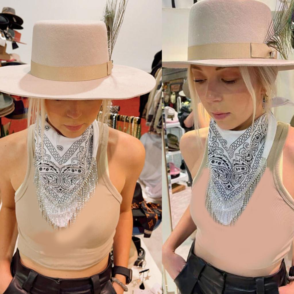 Fringed Rhinestones Bandanas Hiphop Neck Scarf Western Cowgirl Costume Headscarf Women Music Festival Headwrap Dress Up