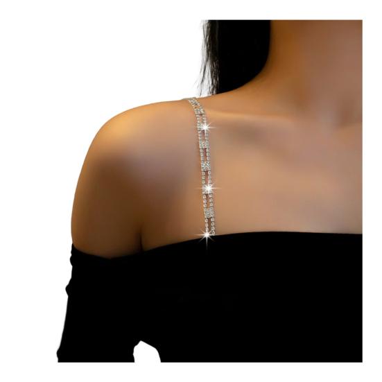 1 Pc Rhinestone Shoulder Strap Silver Rhinestone Bra Shoulder Chain Jewelry Adjustable Underwear Strap for Festival Rave Bridal Wedding Dress