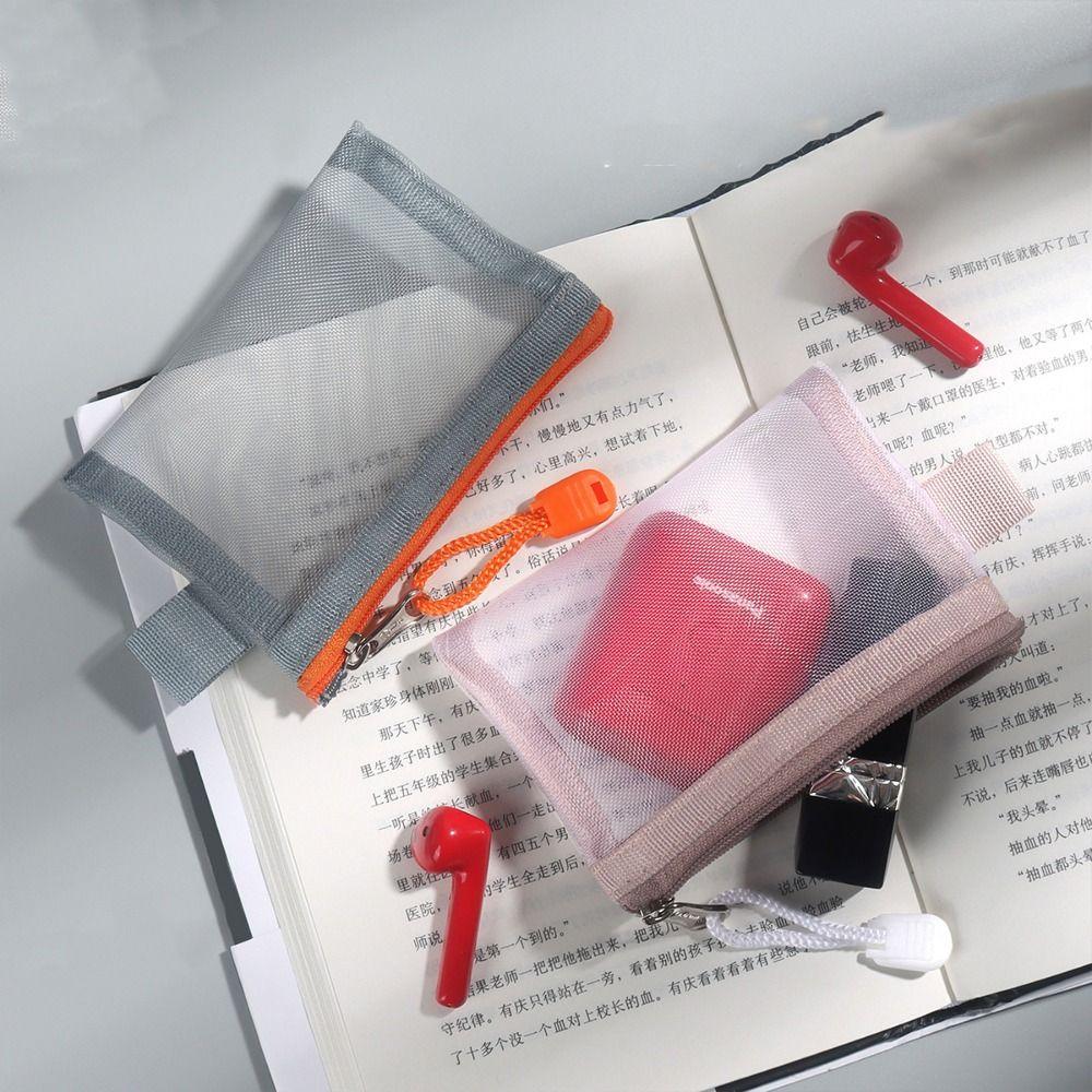 Change Storage Bag Mesh Zipper Bag Cosmetic Bag Small Item Bag Clear Mesh Bag Card Bag Data Cable Storage Bag