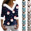 Women's T Shirt Tee Christmas Shirt Long Sleeve Party Christmas Print Fleece Collar V Neck Top