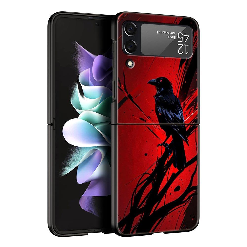 Black Raven Hard PC Phone Case For Samsung Galaxy Z Flip 7 6 5 4 Black Cover For Galaxy Z Flip 3 Foldable Shell Fundas Capas Bag