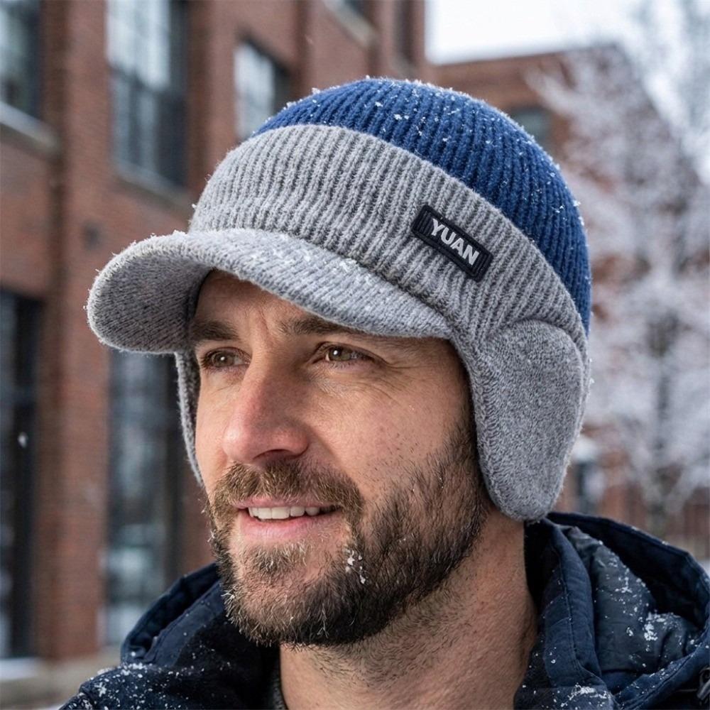 Windproof Men's Knit Hat Warm Ear Flap Hat Thermal Cycling Beanie Winter