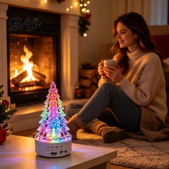 Bedroom Mood Lighting Crystal-Like Christmas Tree Light, Wireless Music Player LED Table Centerpiece Desktop Atmosphere Light for Living Room Holiday