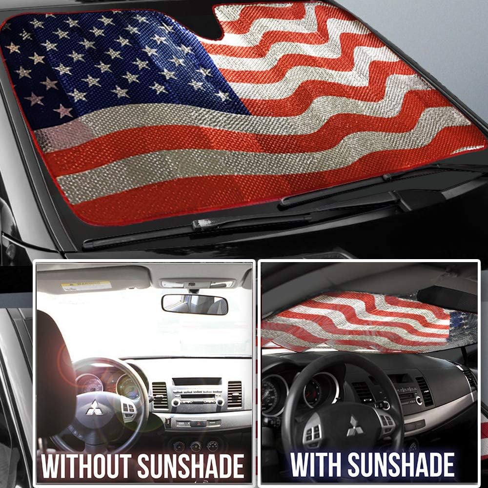 Big Hippo Sun Shade, Windshield Sun Shade American Flag Sunshades Keep Vehicle Cool Protect Your Car From Sun Heat & Glare Best UV Ray Visor