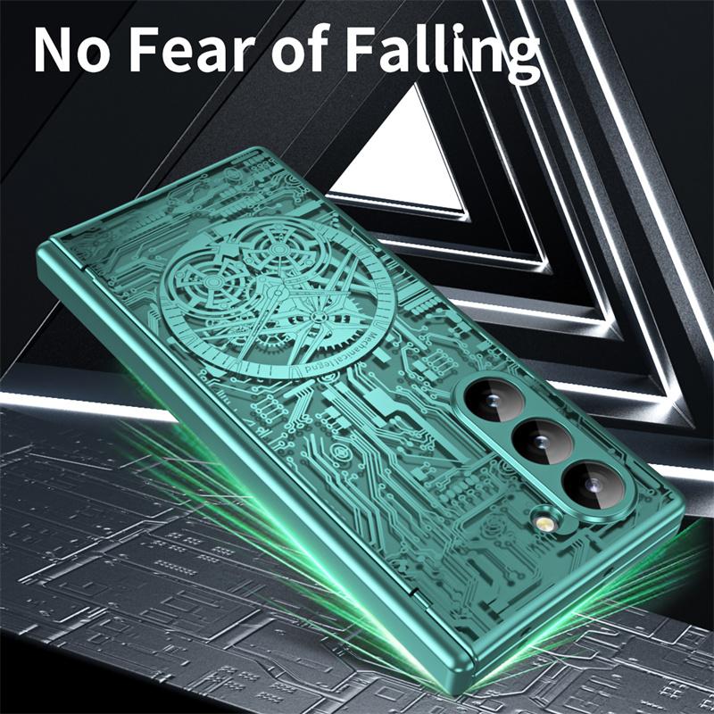 Для Samsung Galaxy Z Fold 7 6 5 4 3 5G Модный механический чехол с защитой шарнира, гальванизированный, с защитным стеклом, чехол-обложка 360°