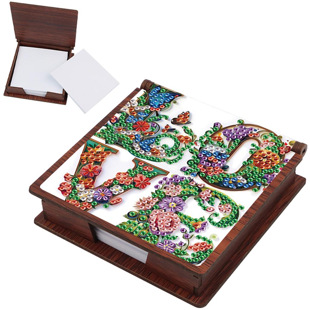 Wooden DIY Diamond Painting Kit Note Box Contains 160 Sheets of Paper Memo Paper Storage Box Diamond Art for Office Desk