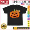 Jack O Lantern Face Pumpkin Halloween Leopard Print Glasses T Shirt Men Women