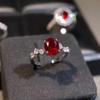 Hui Zhi Yi S925 Silver Red Corundum 6x8mm Oval Simple Fashion Ring for Women
