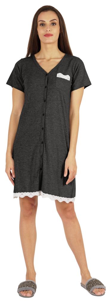 Inkmeso Solid Button Down Nightgown Sleepwear For Women  S V- Neck Nightshirt