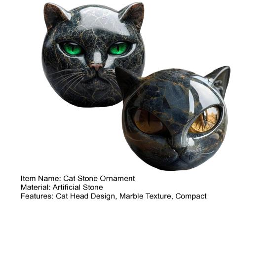 Черный Кот Камень Мраморная Текстура Скульптура Головы Кота Ручная Резьба Целебные Камни Памятный Подарок для Любителей Кошек Женщин Мужчин