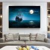 Плакат маслом высокой четкости с луной и средневековыми военно-морскими кораблями