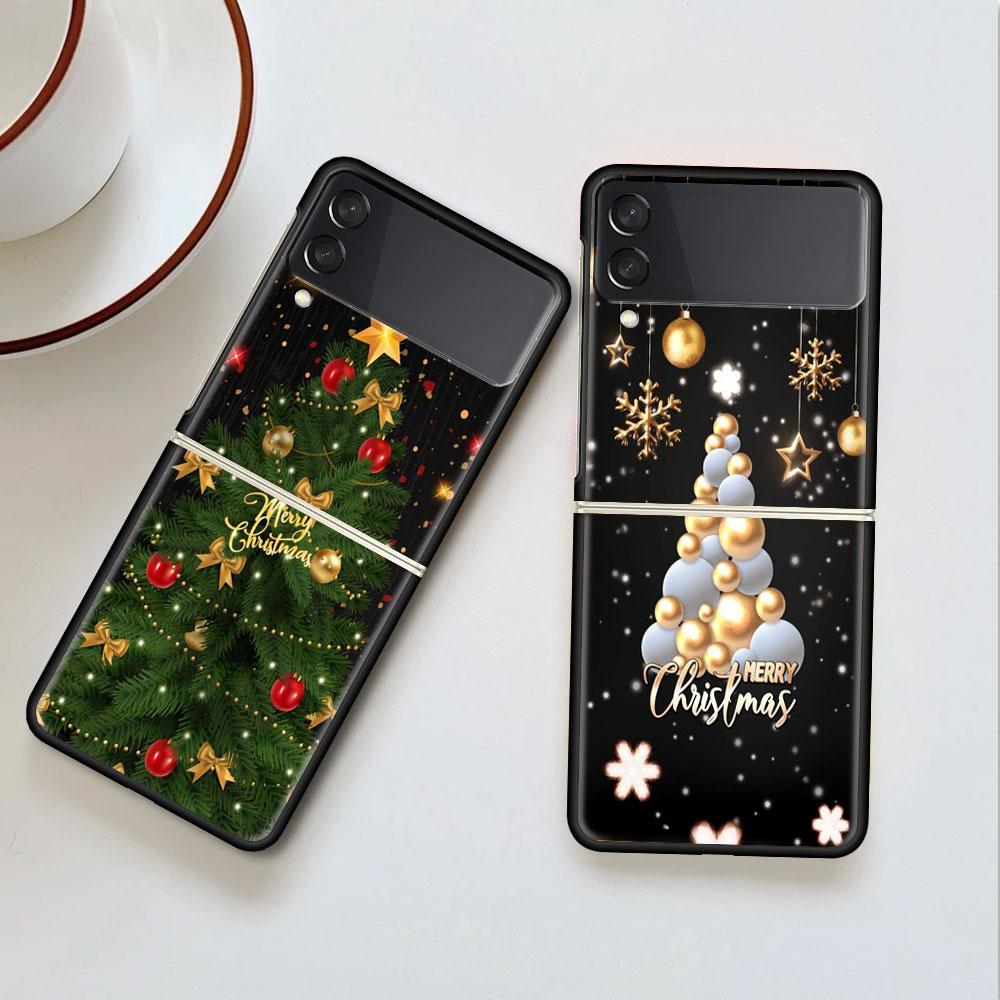 Снежный рождественский чехол для Samsung Galaxy Z Flip 3 4 5G черный жесткий корпус для телефона из ПК Z Flip4 роскошный сегментированный чехол