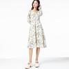 Maslan early spring fashionable and elegant pullover, waist cinched long sleeved, lightweight, medium to long printed dress