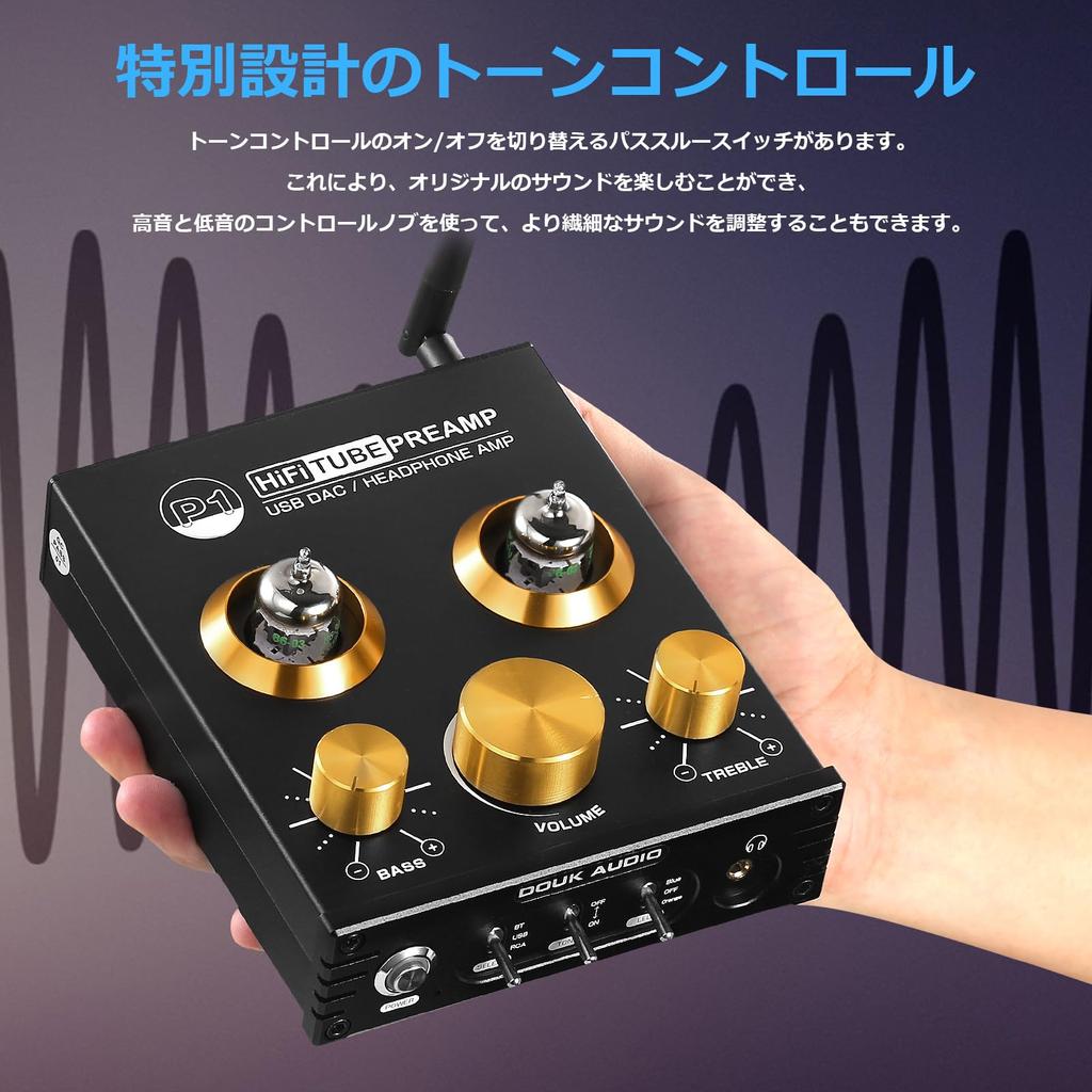 Nobsound P1 PRO GE5654 HiFi Vacuum Tube Preamp Bluetooth USB DAC Preamp APTX Headphone Amplifier Bluetooth 5.0 (Gold)