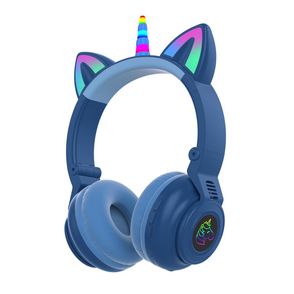 Беспроводные Bluetooth-наушники со светодиодными ушками кошки-единорога