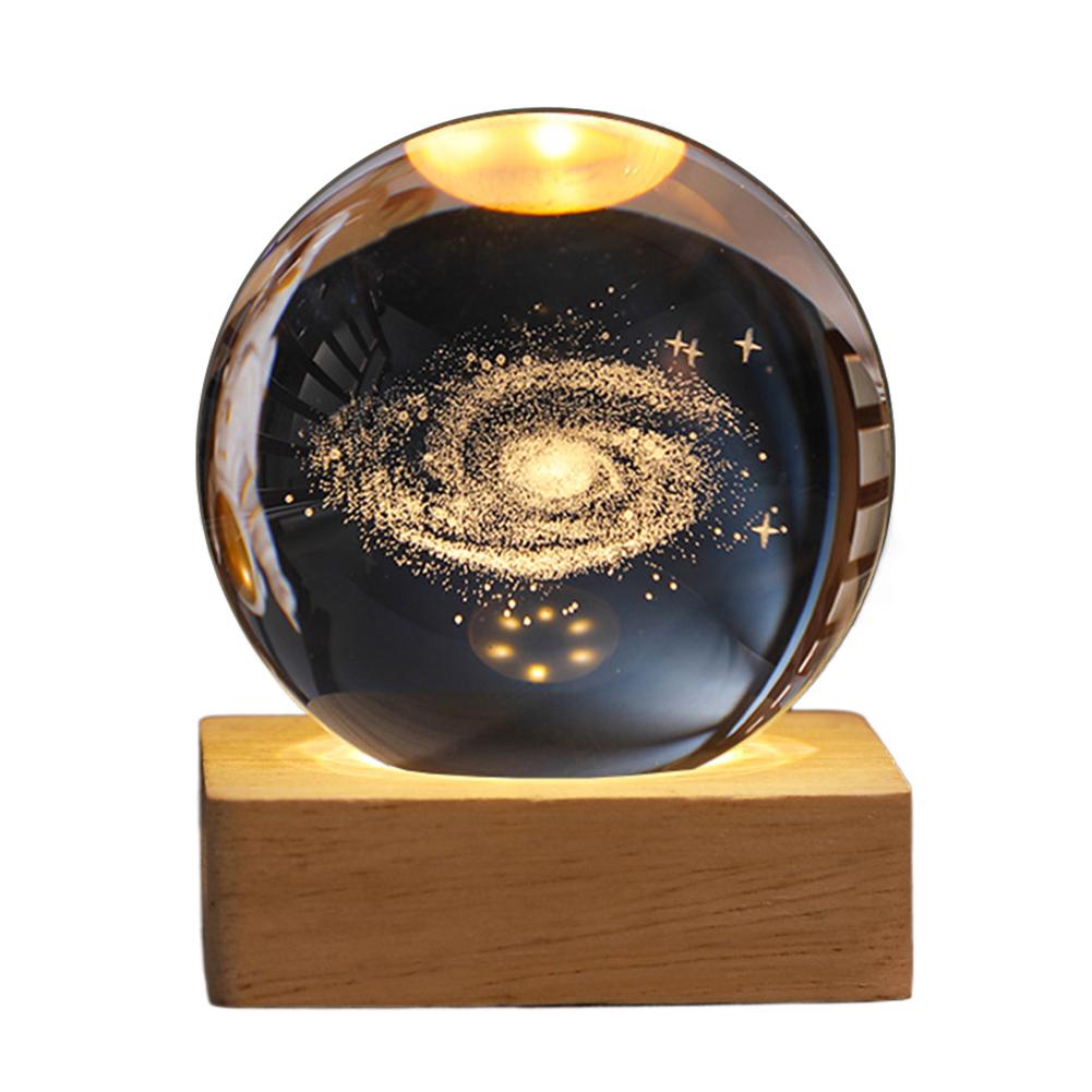 3D гравированный небольшой стеклянный шар декоративный с деревянной основой теплый свет ночник USB зарядка стеклянный шар ночник для спальни декор