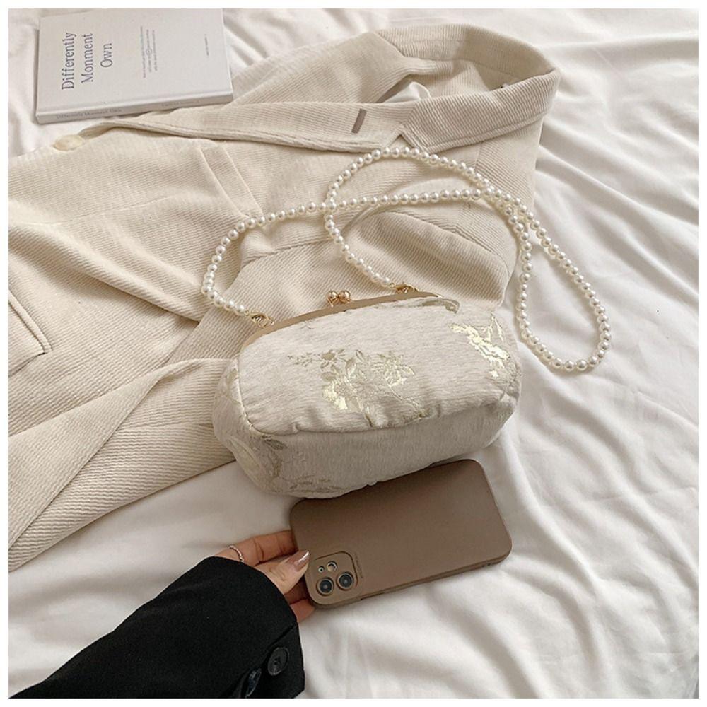 Холщовая сумка-ханфу с вышивкой, сумка-чеонсам на жемчужной цепочке, портативная сумка в китайском стиле, вечерняя