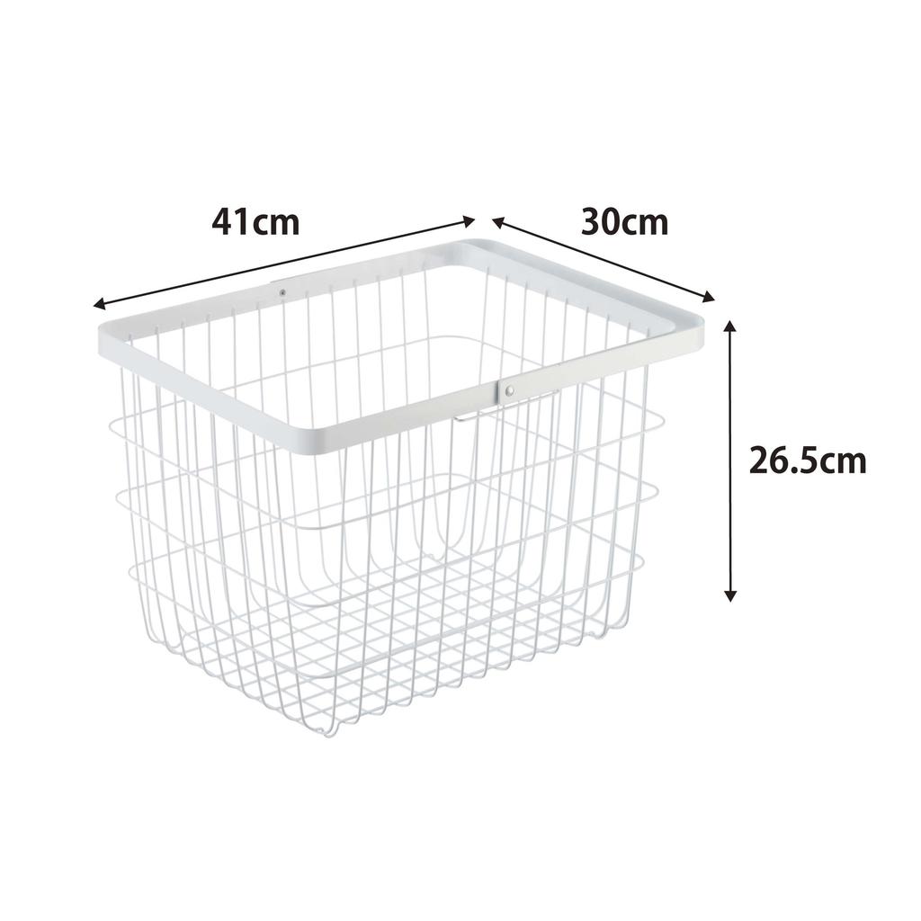 Yamazaki Jitsugyo Laundry Wire Basket M White Approx. W41 X D30 X H26.5cm Tower Laundry Basket with Handle 3160