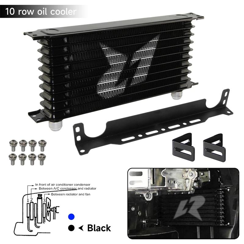 AN10 10Row Aluminum Oil cooler W/ 262mm Mounting Bracket Kit Trust Type 7/8"-14 UNF accessories for vehicles Black/Blue