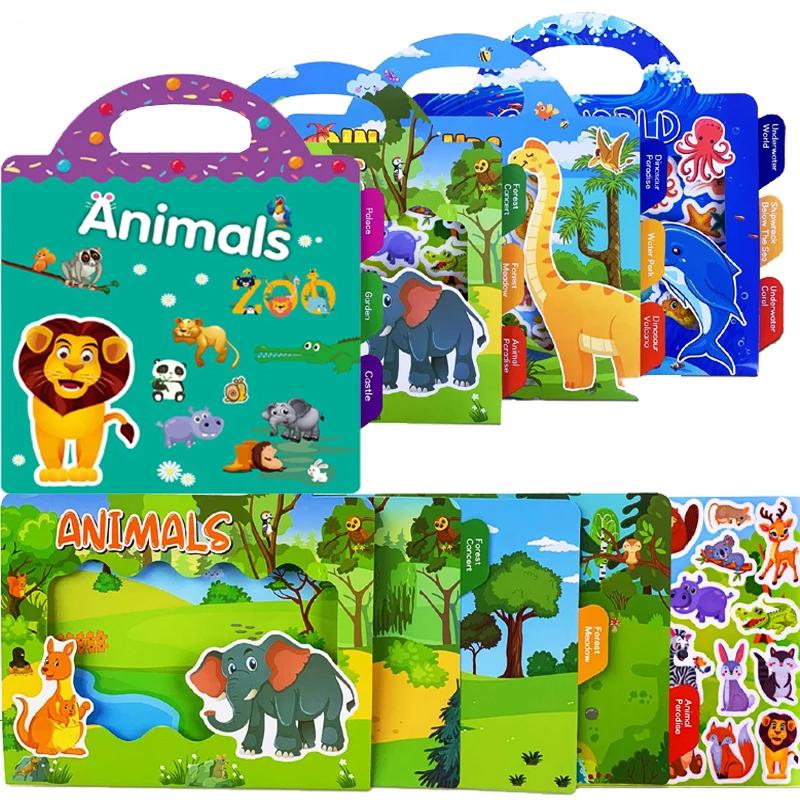 Новые детские многоразовые сцены милые наклейки DIY головоломки наклейки игры книги мультфильм животные обучение познание игрушки для детей подарок
