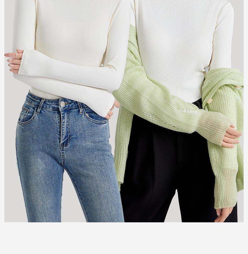 Autumn/Winter Wool Long-Sleeve Velvet Cotton Mid-Neck Women's Fashion Top