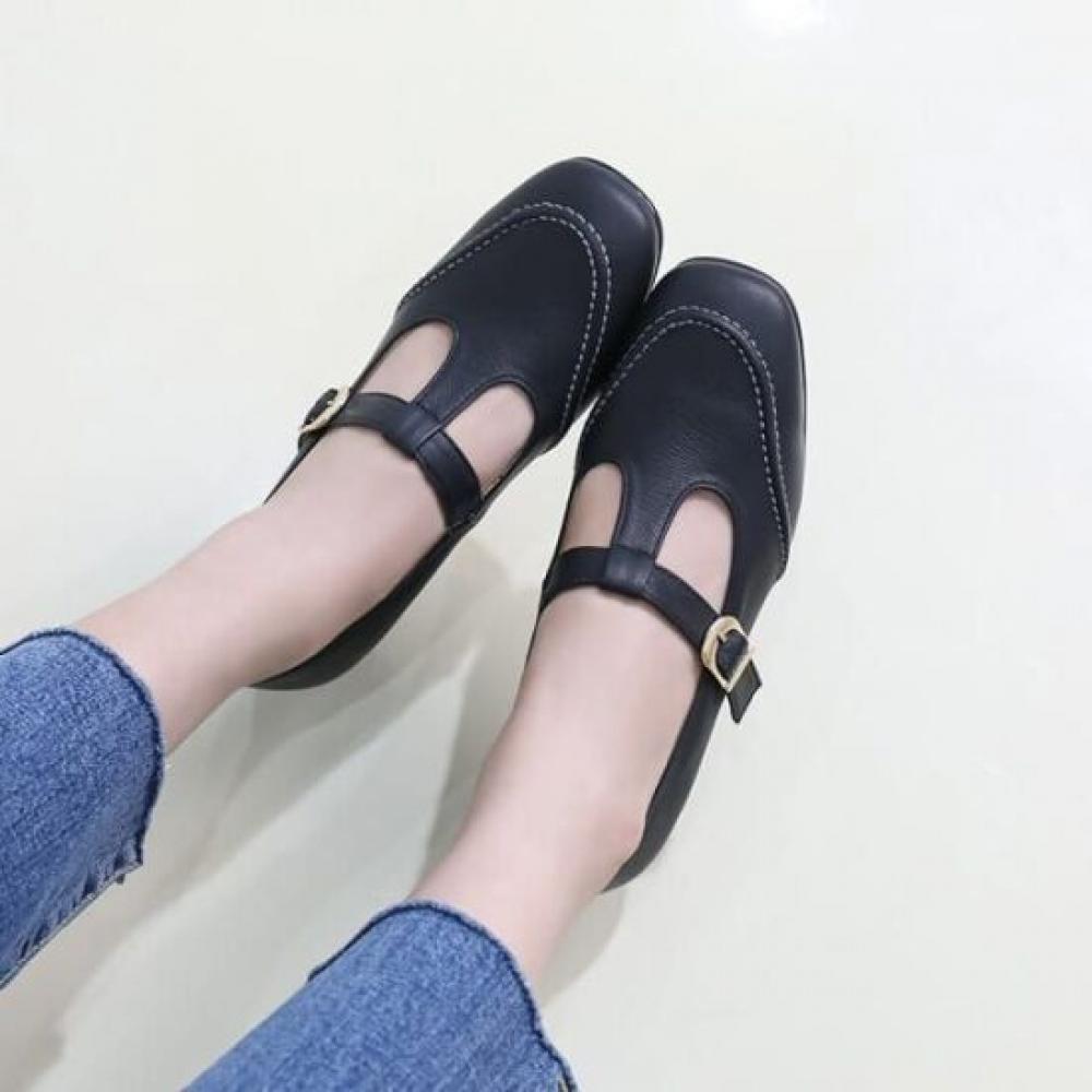 Jisyu Women Leather Termi Chunky Heel Pumps 4cm
