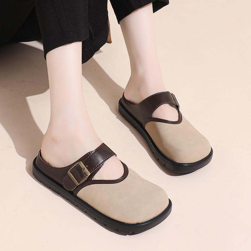 Fashion 2024 Metal Chain Slippers Outdoor Slides Slippers Women Shoes Woman Black Beige Round Cover Toe Waterproof Slippers Plus Size