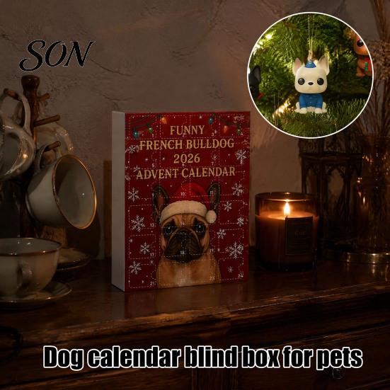 Countdown Calendar 24 Days Bulldog Advent 2026, Acrylic Puppy Ornaments Christmas Calendar, 2D Flat Dog Xmas Tree Pendant for Tree, Holiday