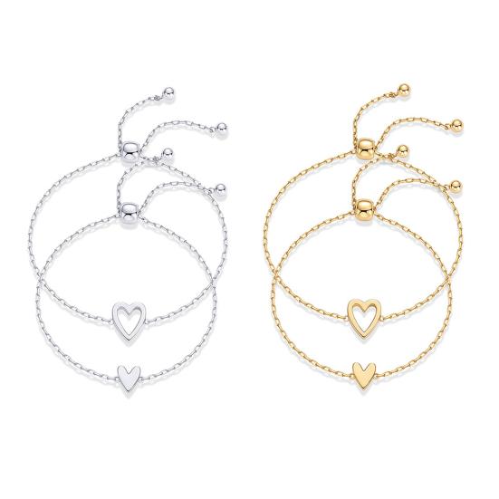 1 Pair Bracelet Heart Decor Adjustable Length Couple Bracelet Small Heart Charm Bangles Fashion Jewelry Gift